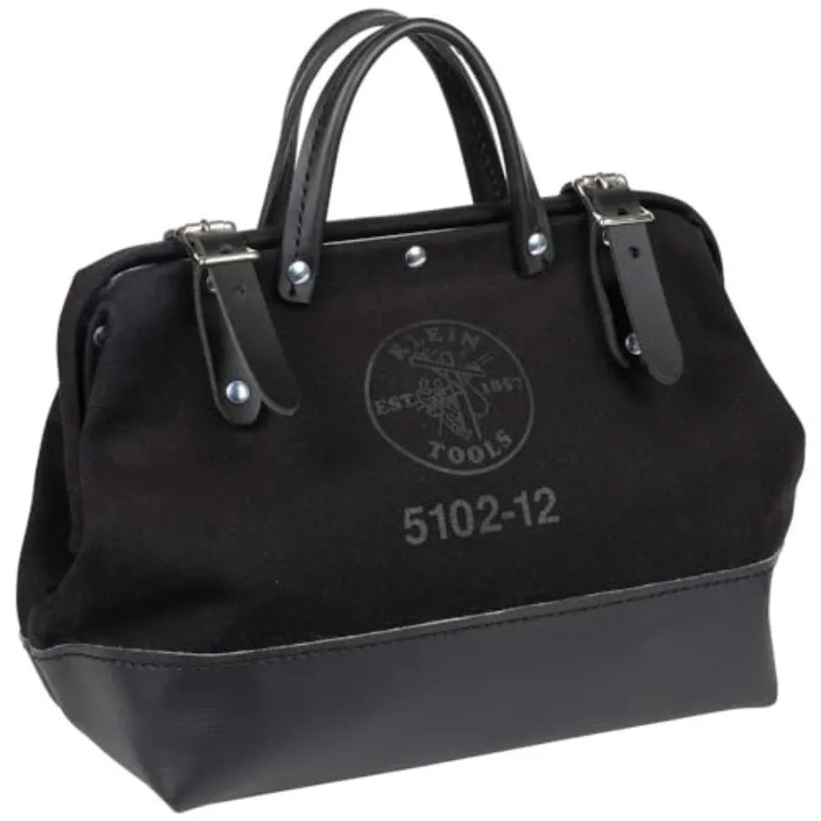 

510212BLK Heavy Duty Black Canvas Tool Bag Tool Tote Multi-Purpose Bag with Wide Hinged Opening and Leather Handles