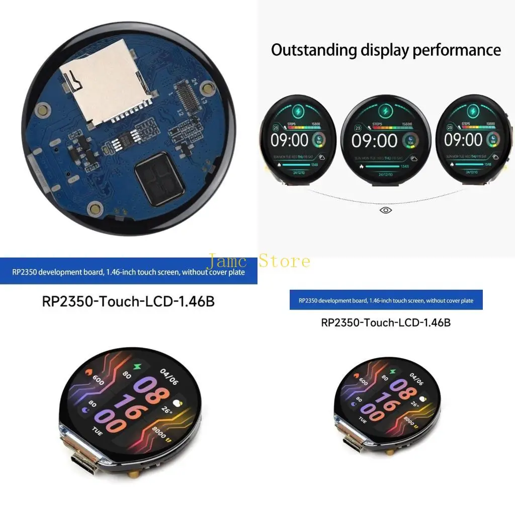 

LX0B Многофункциональная плата разработки микроконтроллера RP2350 1,46 дюйма, круглая емкостная