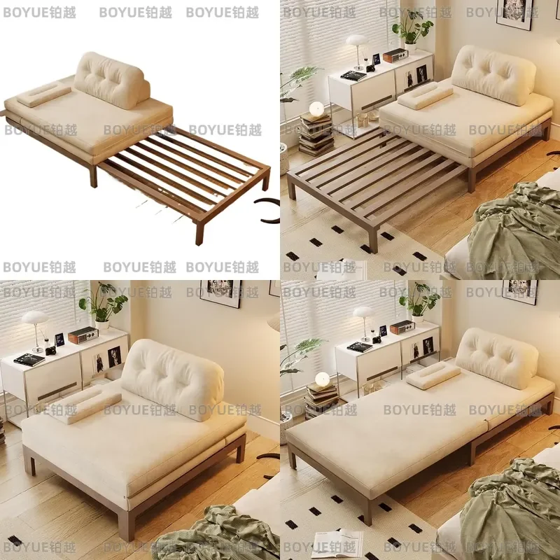 Solid Wood Sofa Bed Folding Convertible Sleeper for Small Apartment Living Room Bedroom Study Multifunctional Pull Out Couch