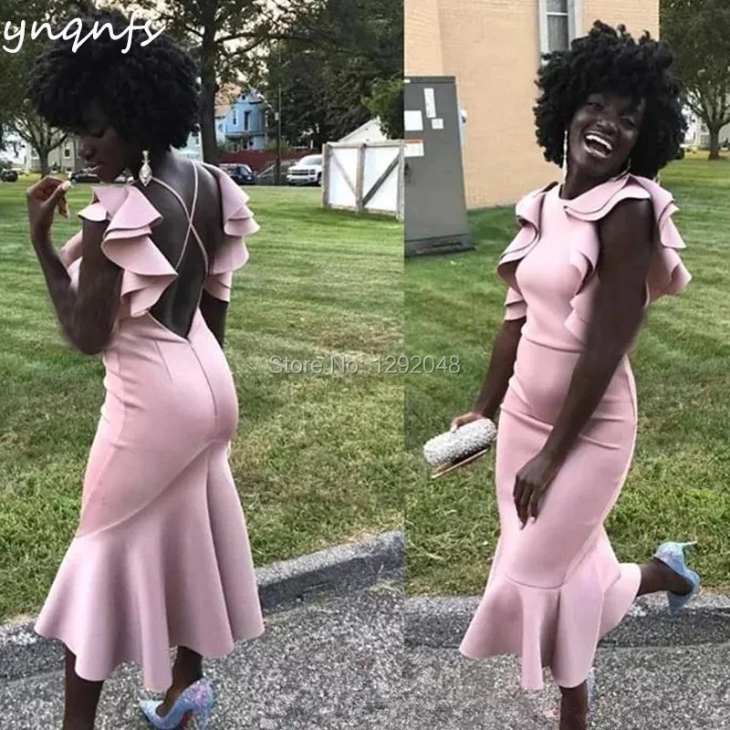 YNQNFS E11 Sexy Backless Lilac Satin Dress Party High Low Ruffles Cocktail Dresses W641