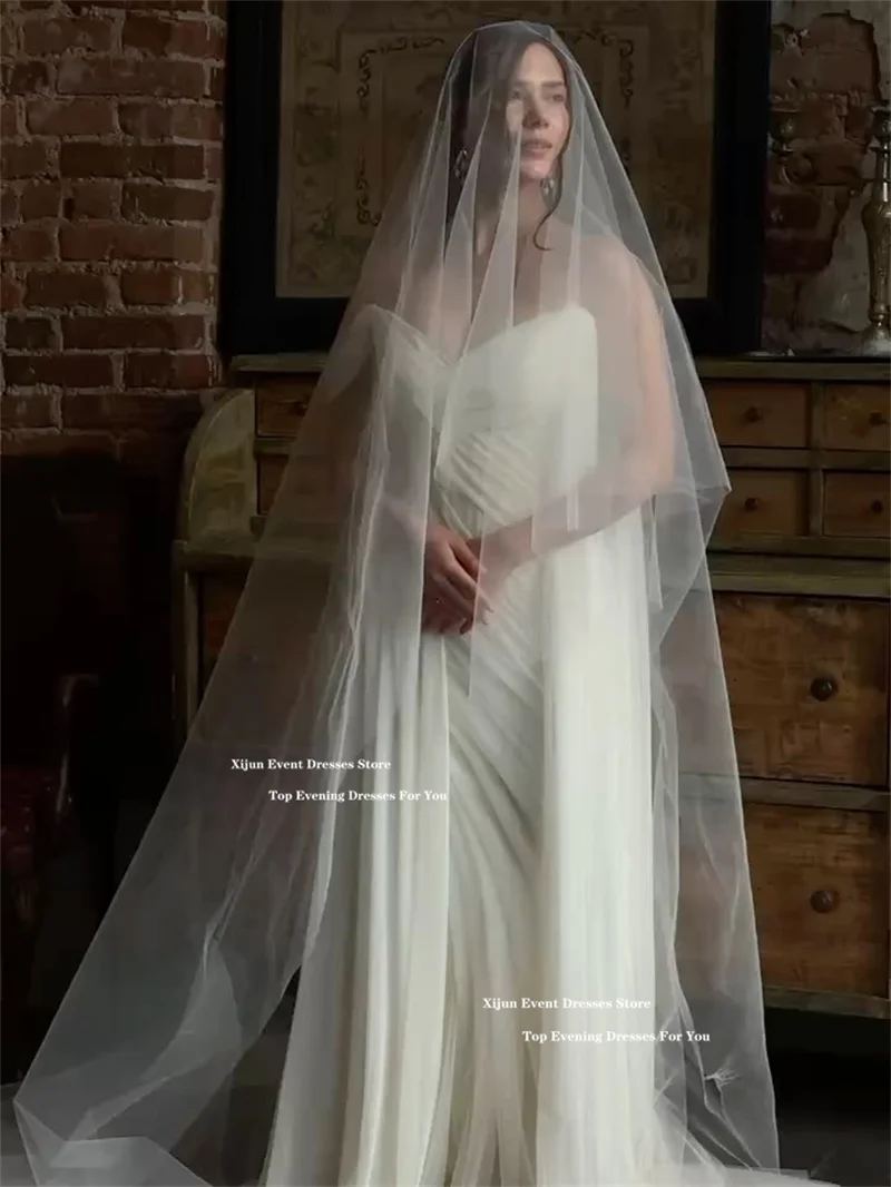 Xijun Ivory Chiffon A-Line Wedding Dresses Sweetheart Off The Shoulder Bridal Gowns Scarf Split Elegant Prom Dresses Customized image 3