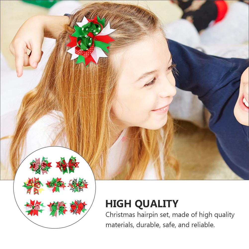 

8 Pcs Winter Christmas Hair Clips Accessories for Fabric Bow-knot