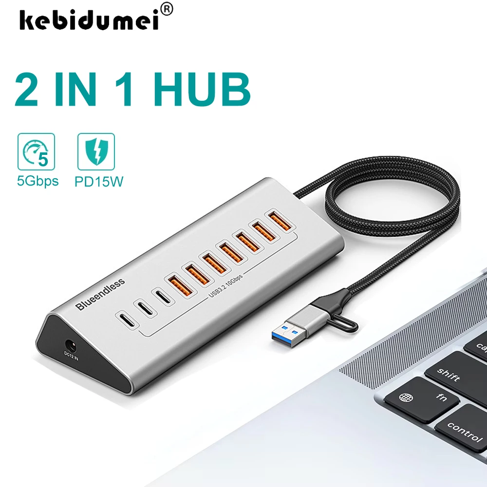 

10 портов USB A USB C Hub 3.0 Док-станция 5 Гбит/с Тип C Разветвитель Удлинитель Мультирозетка Алюминиевый адаптер ПК Аксессуары для ноутбуков