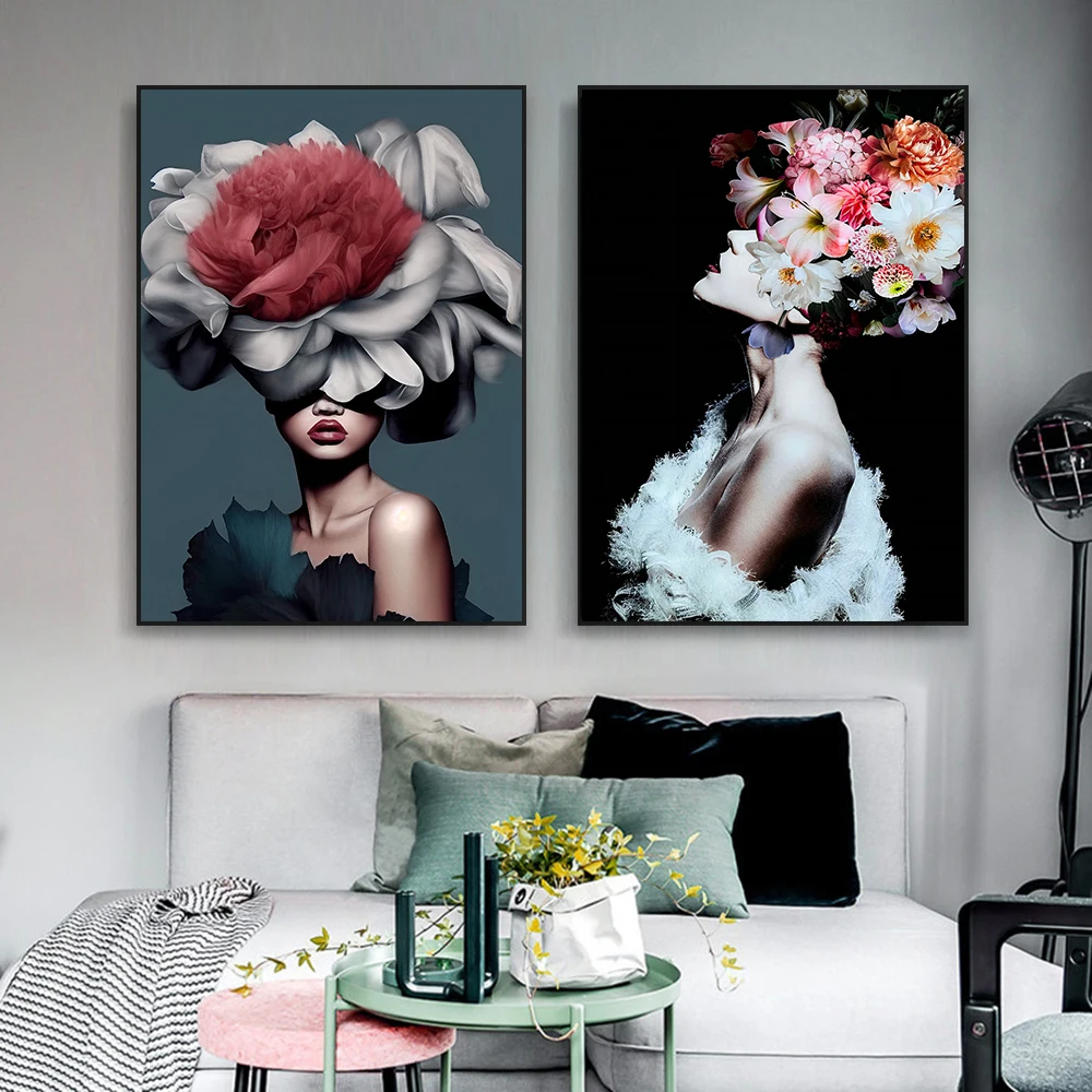 Colorful Flower Head Woman Oil Painting Prints Abstract Art Large Canvas Painting Poster Wall Art For Home Living Room Decor