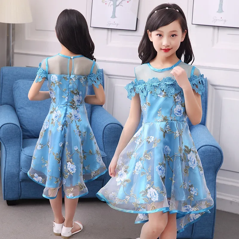 2024 Kids Girls Flower Dress Children Girl Voile Birthday Party Dress Baby Fancy Princess Fashion Yarn Dress 3 5 8 10 12 Years