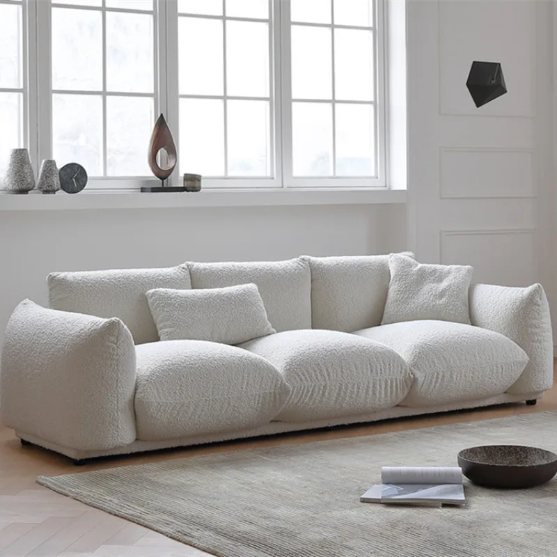 Lamb wool living room bread sofa cream style Italian minimalist cloud fabric sofa combination
