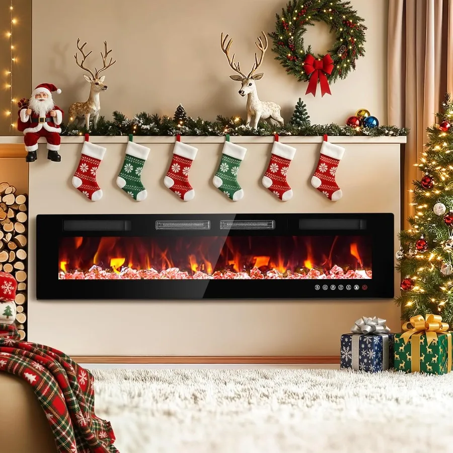 72 Electric Fireplace Insert Ultra Slim Recessed Fireplace with 2 Heat Fans 750/1500W 12 Flame Colors Touch Screen and Remote C