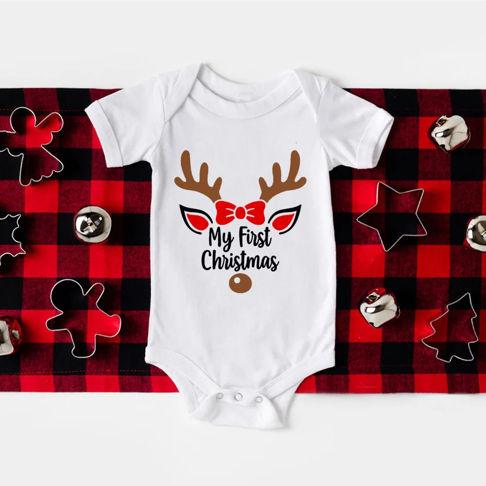 My 1st Christmas Baby Bodysuit Deer Santa Printed Newborn Jumpsuits Christmas Party Baby Infant Outfits Xmas Girls Boys Clothing