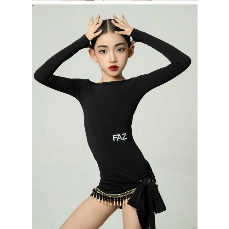 Abito da ballo latino per bambini personalizzato FAZ Abito da pratica Gonna da prestazione Set Cha Cha Samba Tango Rumba Abito da ballo