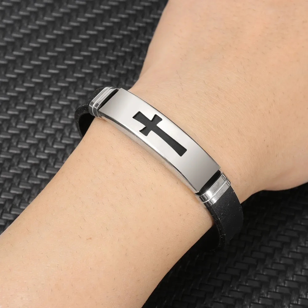 Trend Silicone Cross Bracelet Charming Men's Bracelet Christmas Gift Valentine's Day Gift Protector Jewelry Accessories