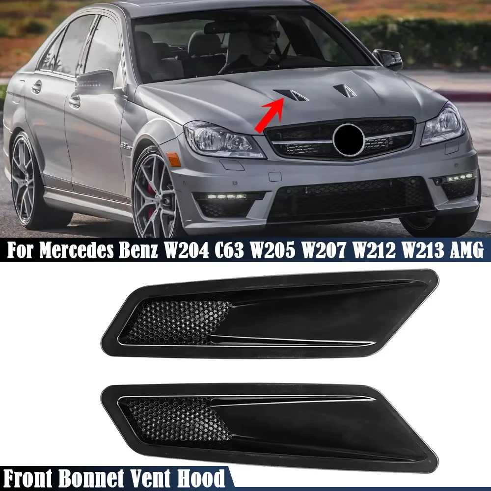 2Pcs Glossy Black Bonnet Air Vents Car Engine Hood Vent Air Louvers For Mercedes Benz W204 C63 W205 W207 W212 W213 For AMG Sedan