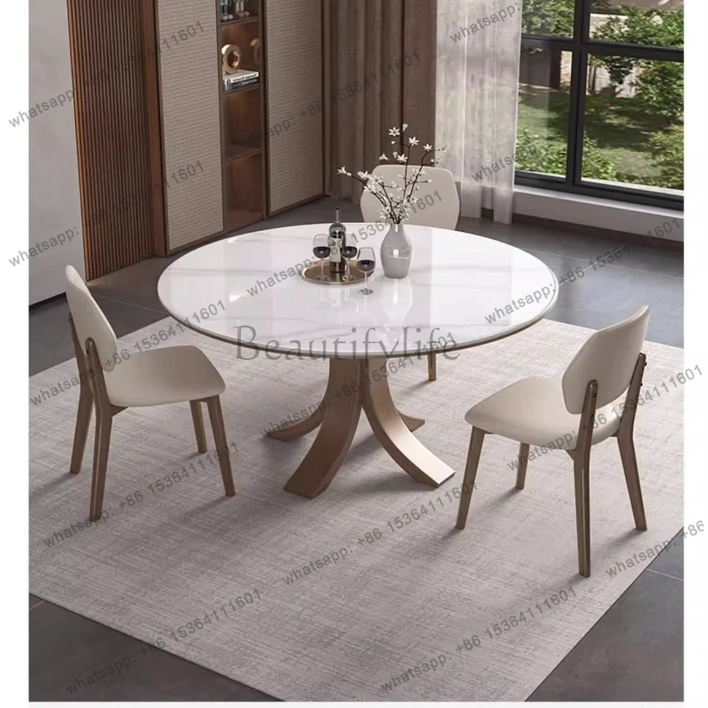 Light luxury rock slab solid wood dining table household small apartment round table high-end modern simplicity