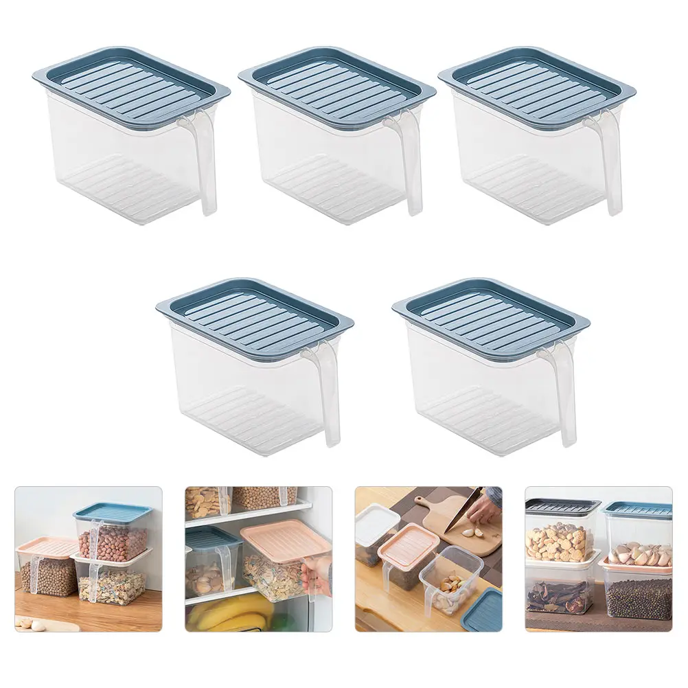 

5pcs Sealed Food Storage Box Kitchen Fresh Keeping Container Refrigerator Fruit Preservation Case With Handle Lid
