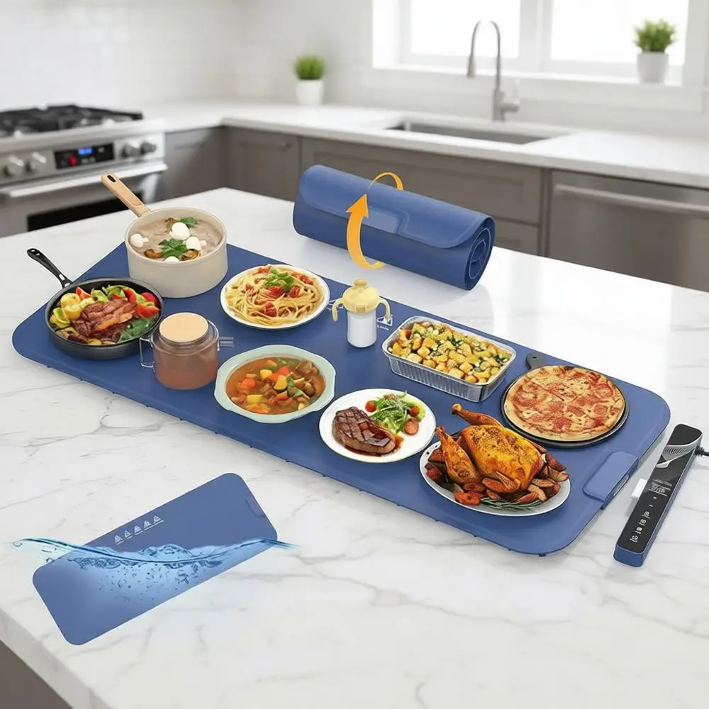 Extra Large 37x15 Electric Warming Tray with APP Control, Adjustable Temperature, 99 Hour Timer, Dishwasher Safe, Roll Up Portab
