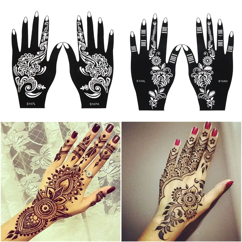 Profession elle Hochzeit Werkzeug Hand Fuß temporäre Tattoo Henna Schablone Körper Kunst Aufkleber Tattoo Schablone Vorlage