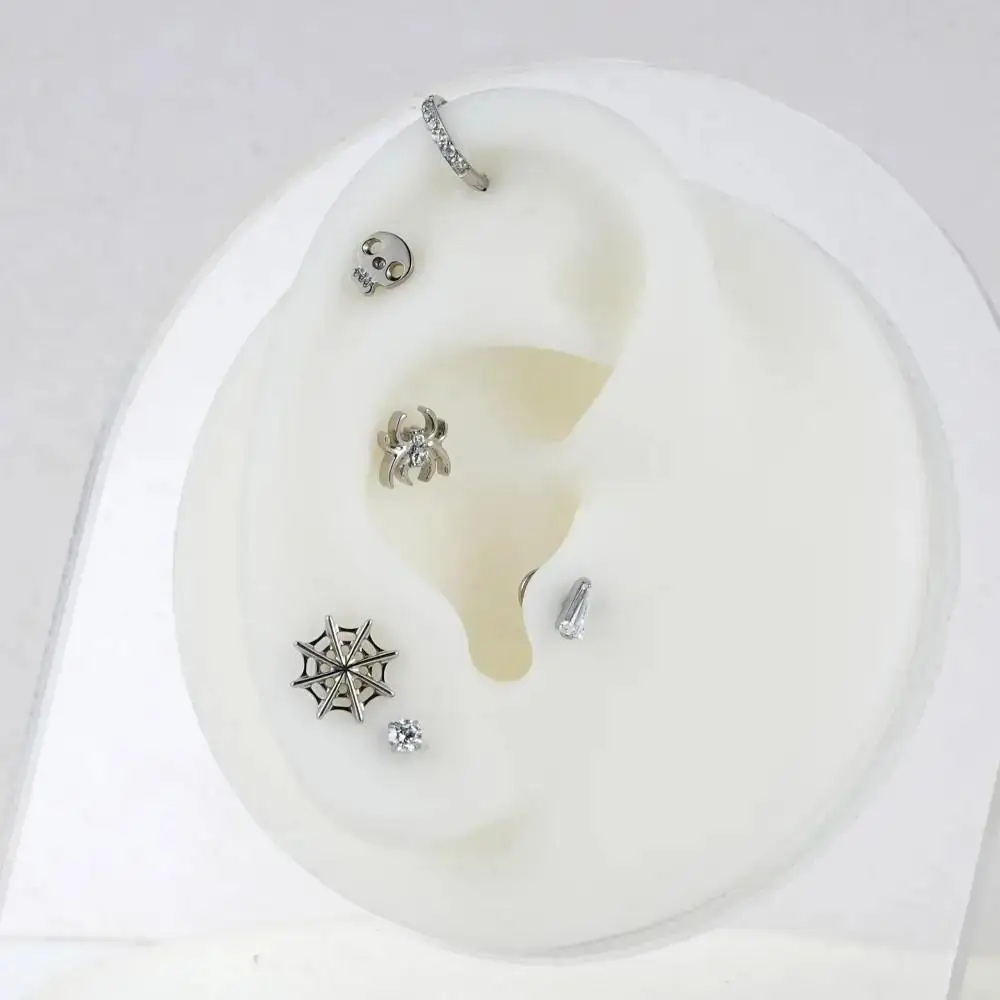 أجهزة الصراف الآلي F136 G23 التيتانيوم العنكبوت كونش هليكس ثقب المجوهرات داخليا خيوط مسطحة الخلف ستد الغضروف أقراط 5A الزيركون #6