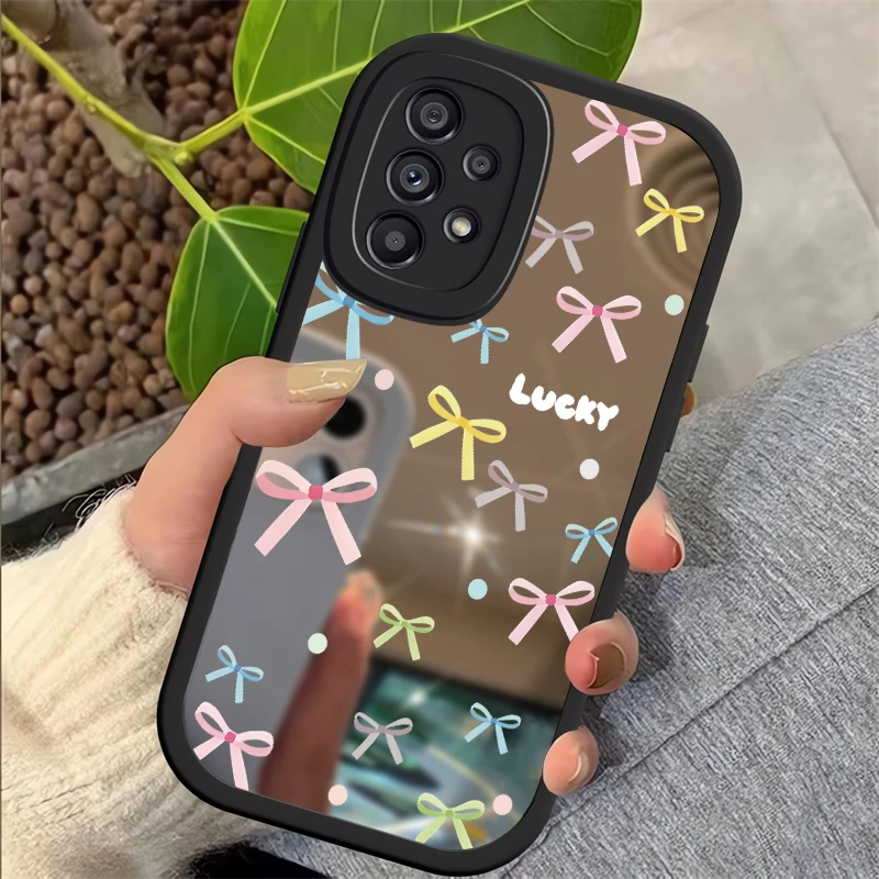 Bow Tie Phone Case For Samsung Galaxy A55 A13 A14 A24 A54 A23 A33 A53 A73 A34 A35 Fashion Mirror Girly Shockproof Soft Cover