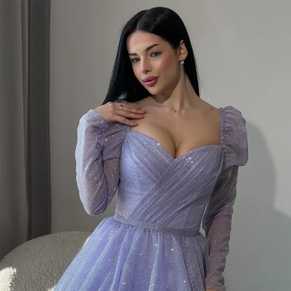 Sexy Shiny Light Purple Women Prom Dress Above Knee Length Sweetheart Ball Gown Pretty Slimming فساتين حفلة موسيقية Fancy