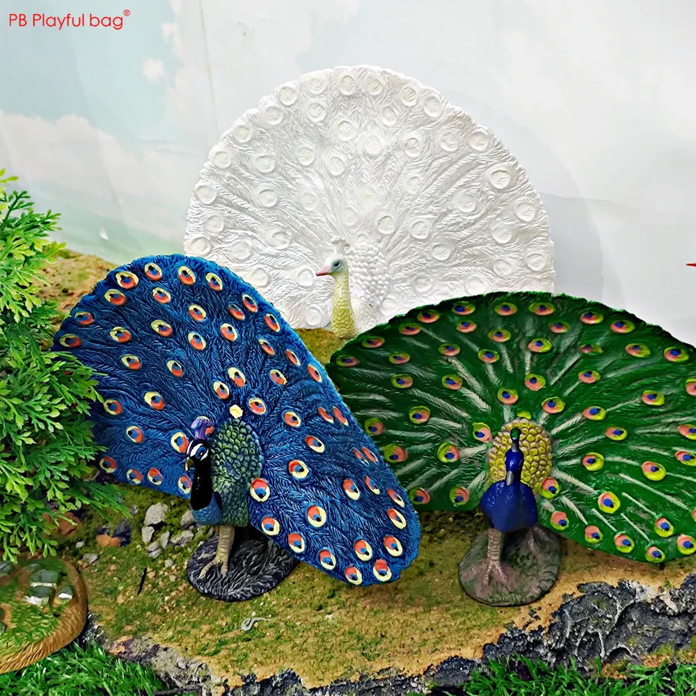 3 Color Peacock Model Set Children Toys PVC White Blue Green Peacocks Figurine Desktop Ornament Gifts HG197