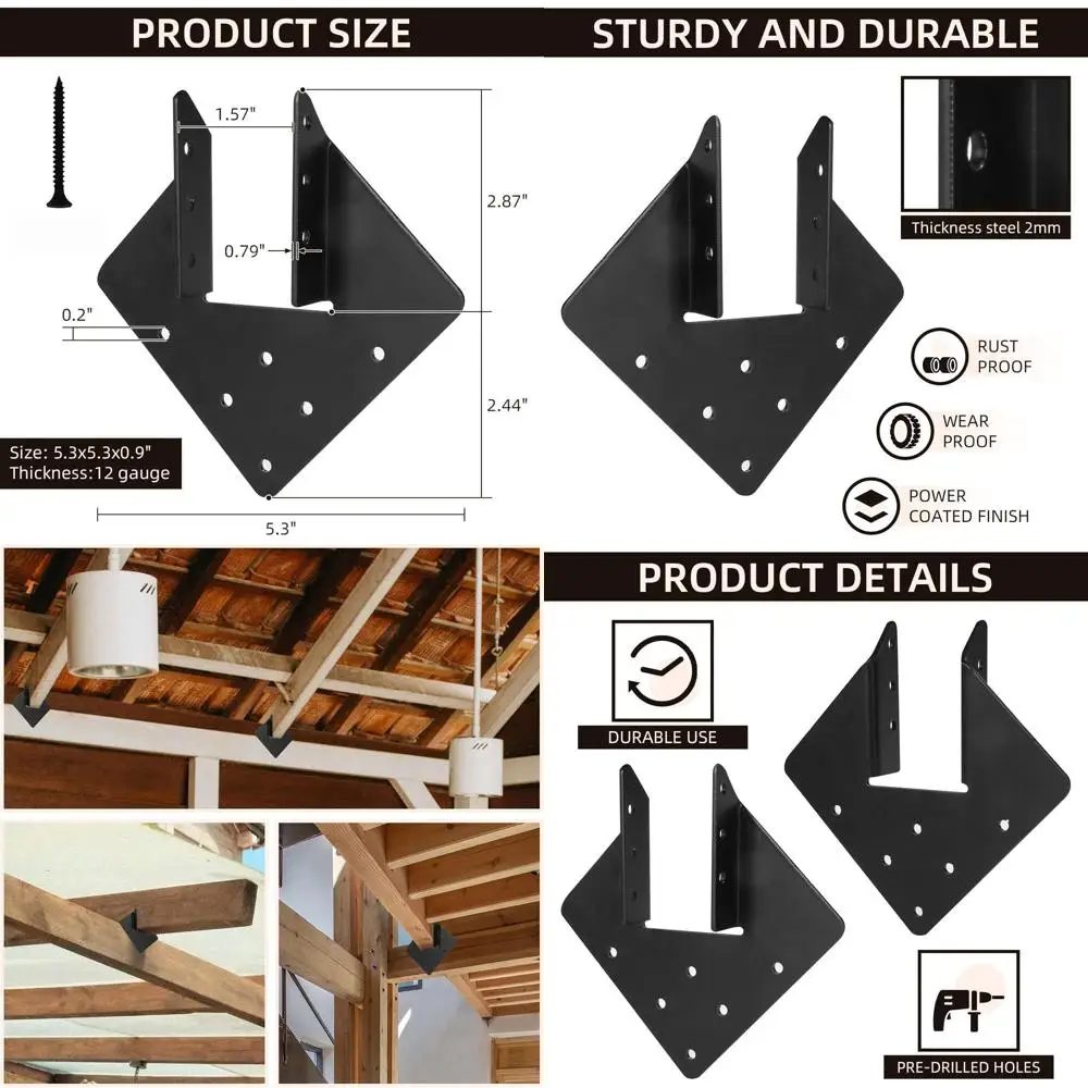

12-Gauge 2x4 Post Hurricane Ties, 40-Pack Heavy Duty Wood and Steel Roof Truss Connectors with Black Screws