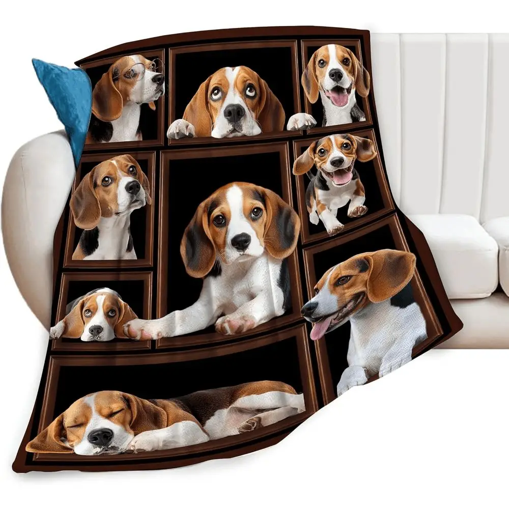 Printed Throw Blanket Basset Hound Dog Patchwork Collage Vintage Paw Print Soft Cozy For Sofa Bed Couch