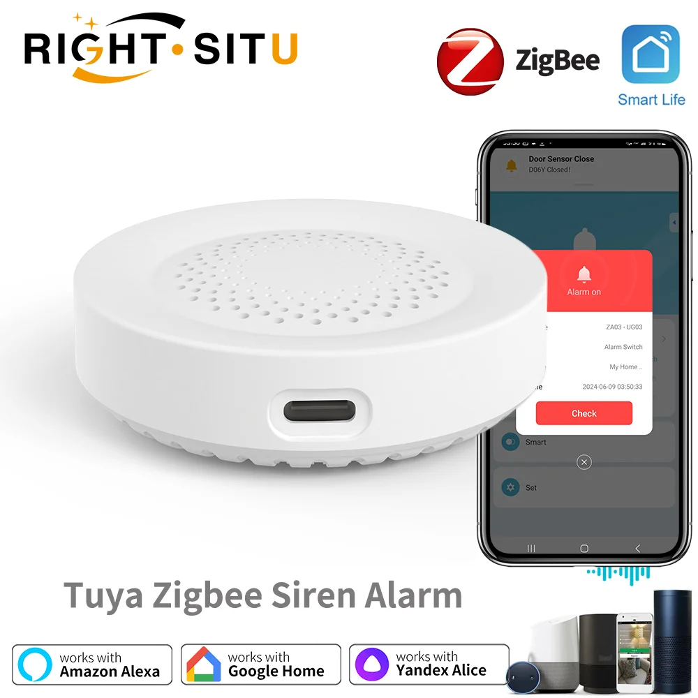 Tuya Smart Siren Alarm For Home Security With 100dB Speaker Require Tuya Zigbee Hub Works With Google Home Yandex Alice Alexa