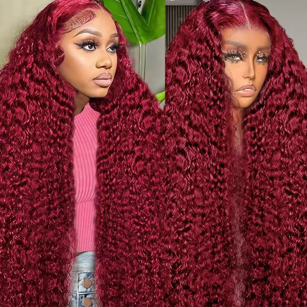 

200 Плотность Глубокая волна 99j Бордовые бразильские вьющиеся человеческие волосы Парики 18-46 дюймов 13x4 13x6 HD Парики из натуральных волос на кружеве спереди