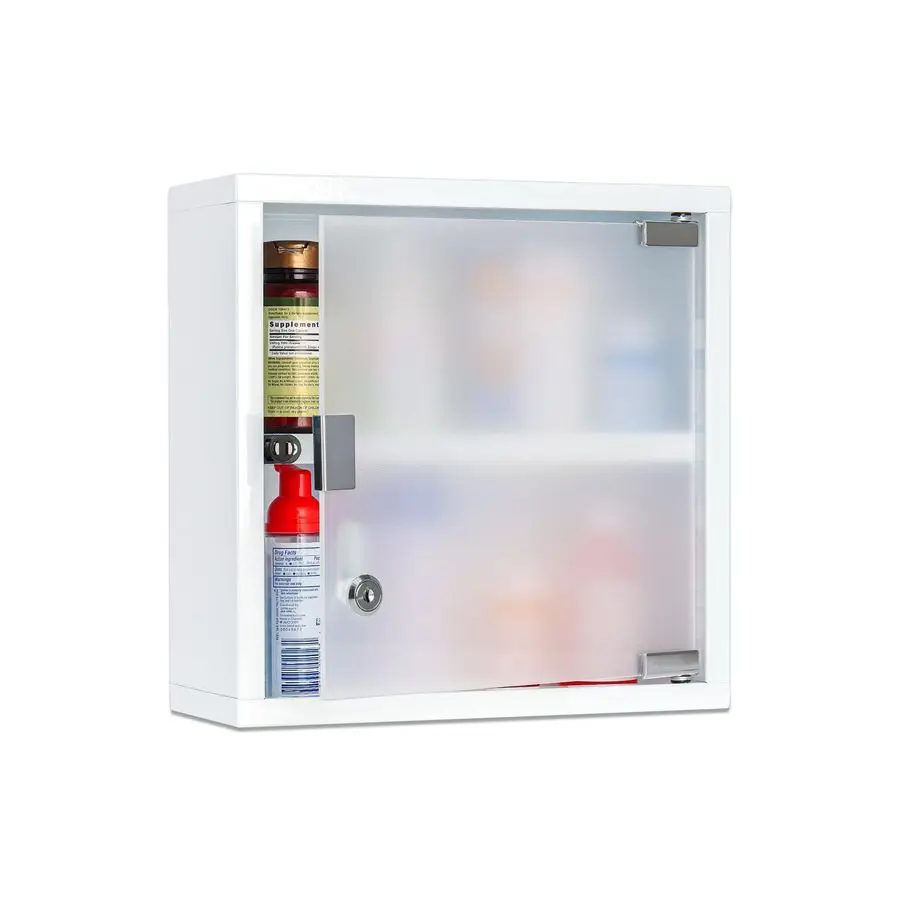 

Настенный шкаф с замком и дверцей из матового стекла, металлическое настенное крепление для шкафа первой помощи, аптечка с 2 полками белого цвета, ребенок