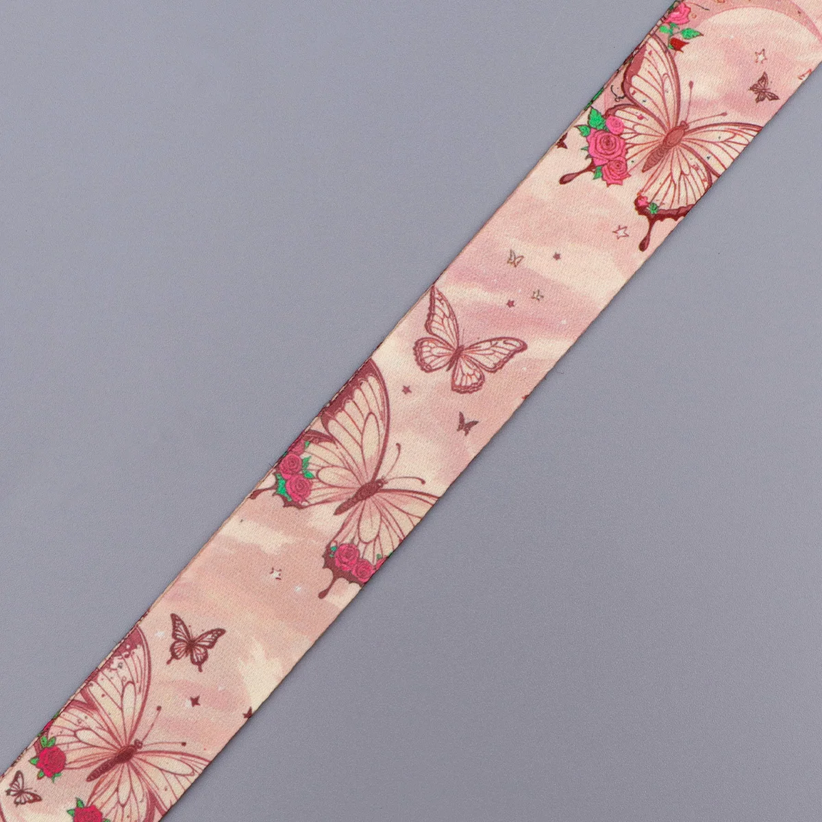 

Beautiful Rose Neck Straps Pink Butterfly Lanyards Keychain ID Card Pass Gym Mobile Phone Key Ring Badge Holder Accessories