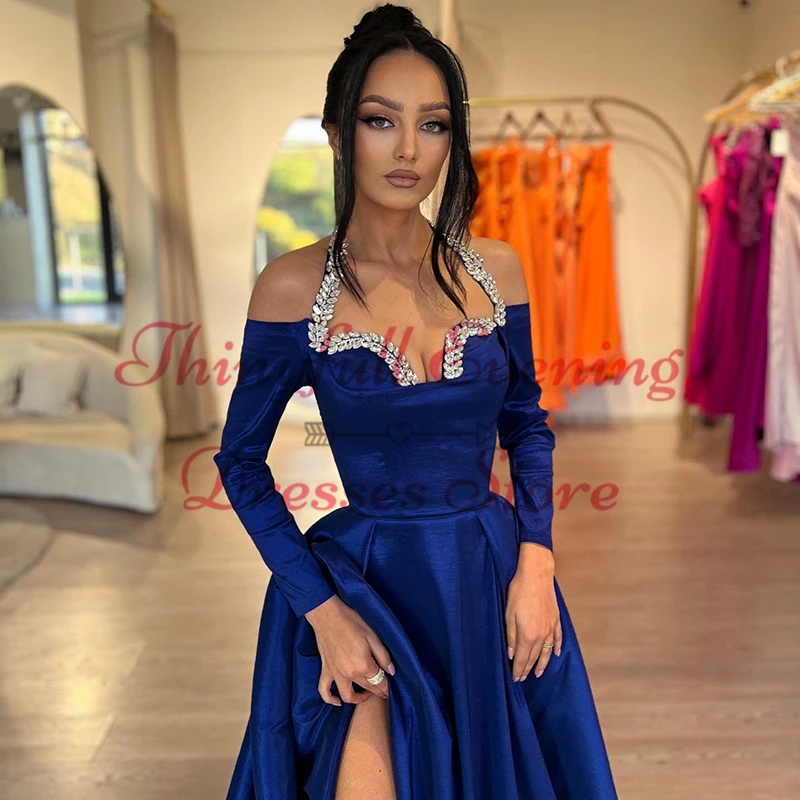 Thinyfull Women A-Line Prom Evening Dresses 2024 Long Sleeve Halter Neck Night Dress Formal Cocktail Party Prom Gowns Customized