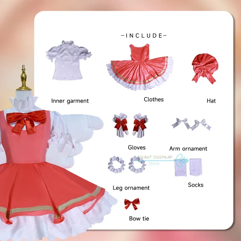 Cardcaptor Sakura Косплей Аниме Cardcaptor Sakura Kinomoto Sakura Косплей Костюм Платье Шляпа Парик Ролевая Игра Карнавальная Вечеринка Одежда