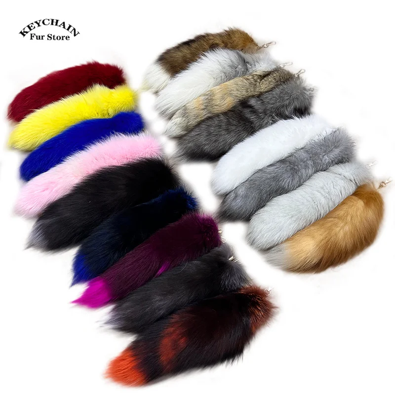 Natural Fox Fur Tail Keychain Furry 2024 Chic y2k Beautiful Accessory Length 40 cm Car Keychains For Women