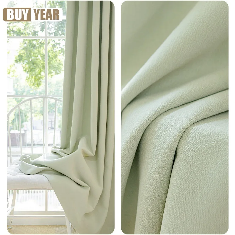 

Full Blackout New Multicolor French Chenille Cream Style Solid Color Curtains for Living Dining Room Bedroom Customization