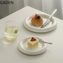 White Ceramic Plate Home Western Food Round Dinner Plate Creative Steak Nordic Tableware Cute Main Course Kitchen Utensils