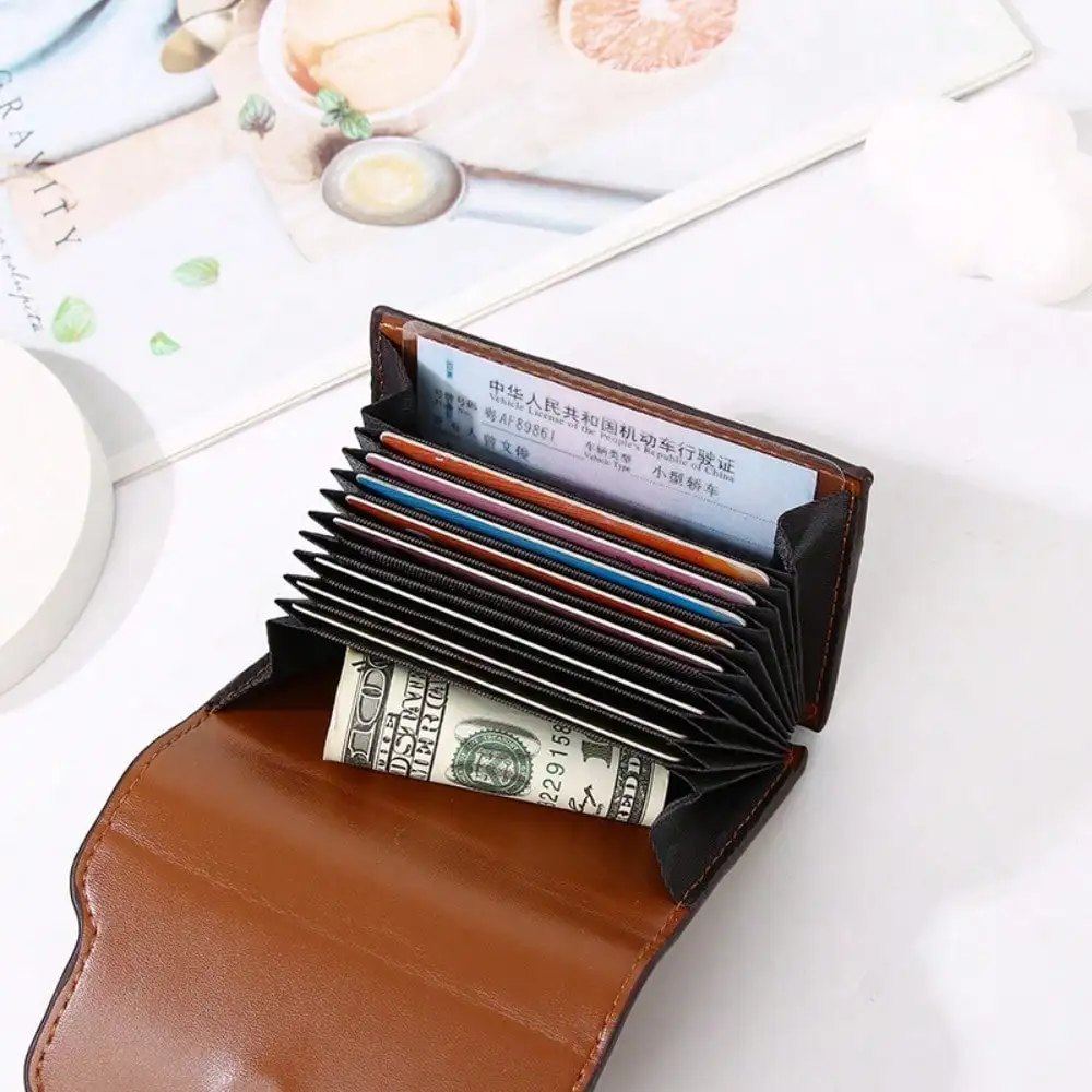 Borsa per carte in PU tinta unita alla moda, semplici supporti LD multi slot, porta carte RFID, mini borsa per carte compatta