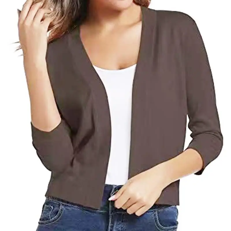 Or Cardigan lavorato a maglia da donna Versatile semplice Sle Primavera Autunno Maglione aperto sul davanti Seven Sve Lunghezza Vestibilità regolare