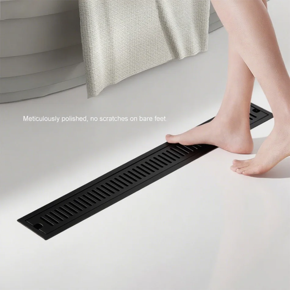 

Black Floor Drain for Shower Bathroom Lavatory 304 Stainless Steel Brushed Gold Rectangle Long Linear Drainage Side Floor Drain
