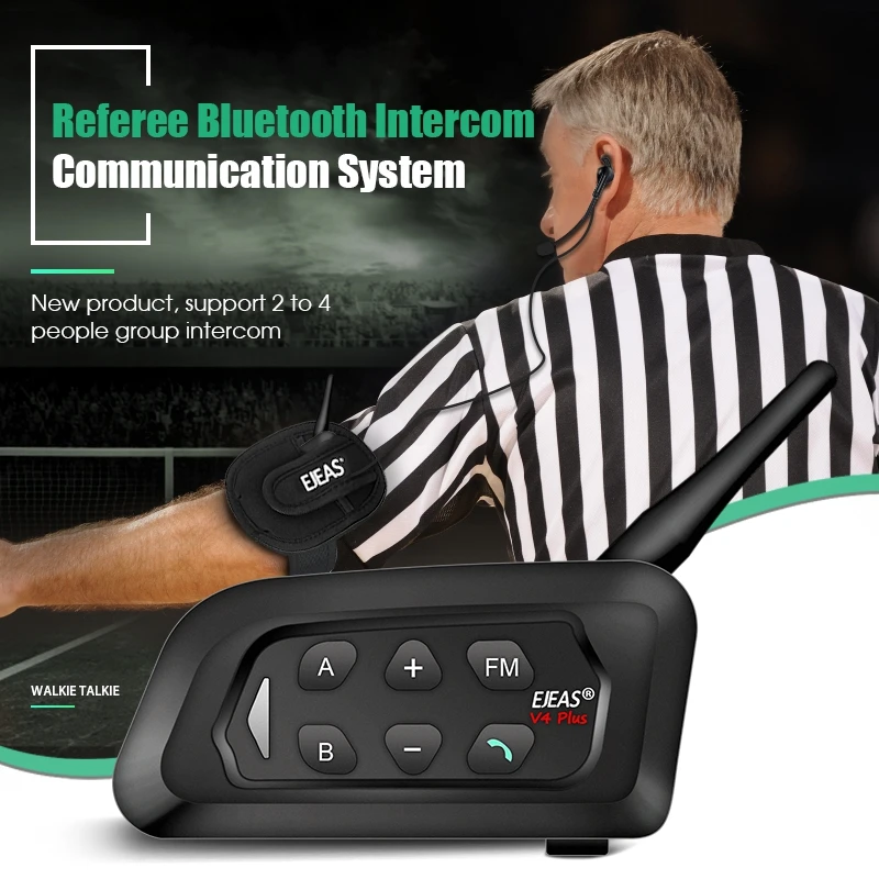 EJEAS V4C Plus Football Referee Intercom Headset 1500M Bluetooth Headphone FullDuplex Communication Soccer Conference Interphone