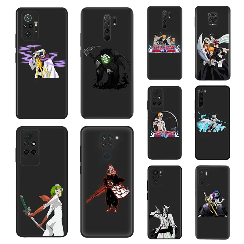 Phone Cases for Redmi Note 10 Lite 9 9T 9S 8 8T 7 9A 9C 10A C BLEACH Anime Kurosaki-Ichigo Xiaomi 10T Pro Shell Black Case Cover