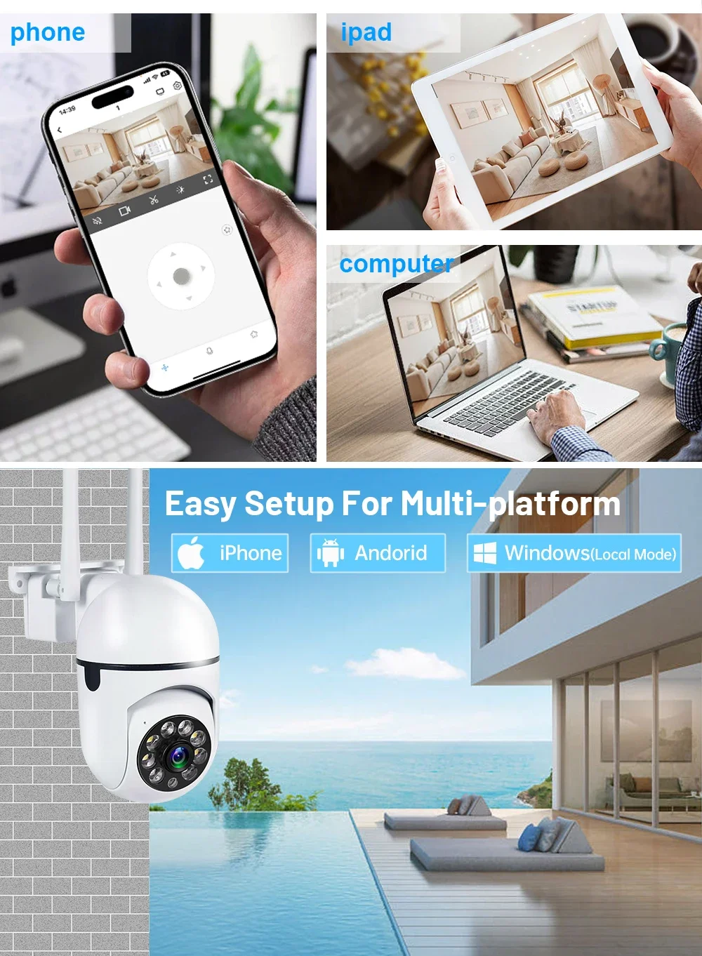 A7 1080P Security Camera WIFI Camera Outdoor PTZ Speed Wireless IP Camera CCTV 4X Digital Zoom Audio Network Surveillance CAM