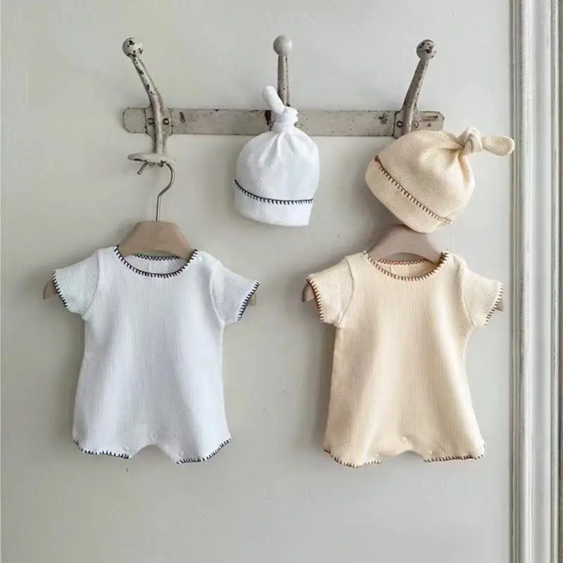 2026 Summer New Baby Short Sleeve Bodysuit Cotton Infant Boy Girl Simple Casual Jumpsuit Solid Newborn Toddler Clothes 0-24M