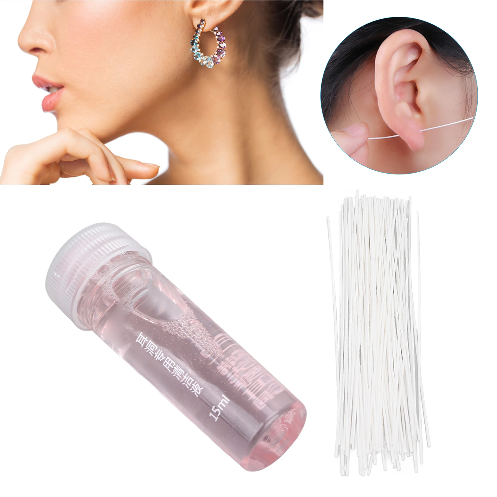 70pcs 15ml Pierced Ear Hole Floss Odor Removal Earrings Hole Cleaning Solution Liquid Ear Care Cleaner Kit