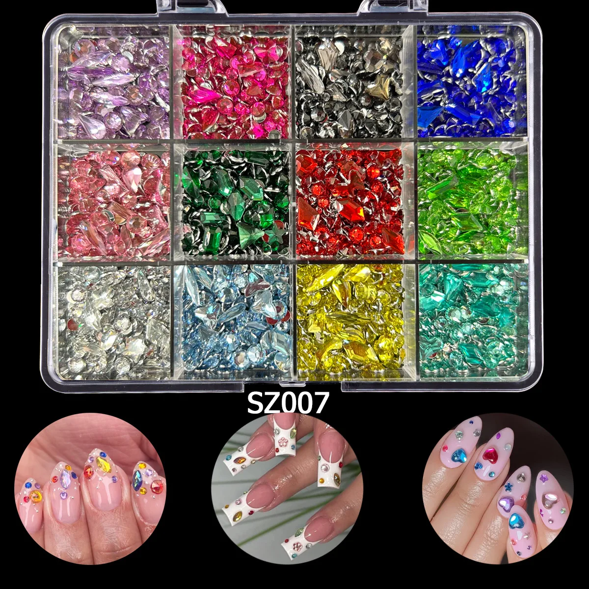 1PCS 12 Grids Mixed Shape Rhinestones Set DIY Decor Supplies for Manicure Phone Case Gift Box Bags Clothing Handcraft Garniture