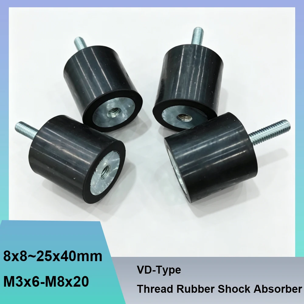 1pcs VD-Type  Thread Rubber Shock Absorber 8x8mm~25x40mm Cylindrical Inner Outer M3x6-M8x20 Silent Buffering Damping Isolator