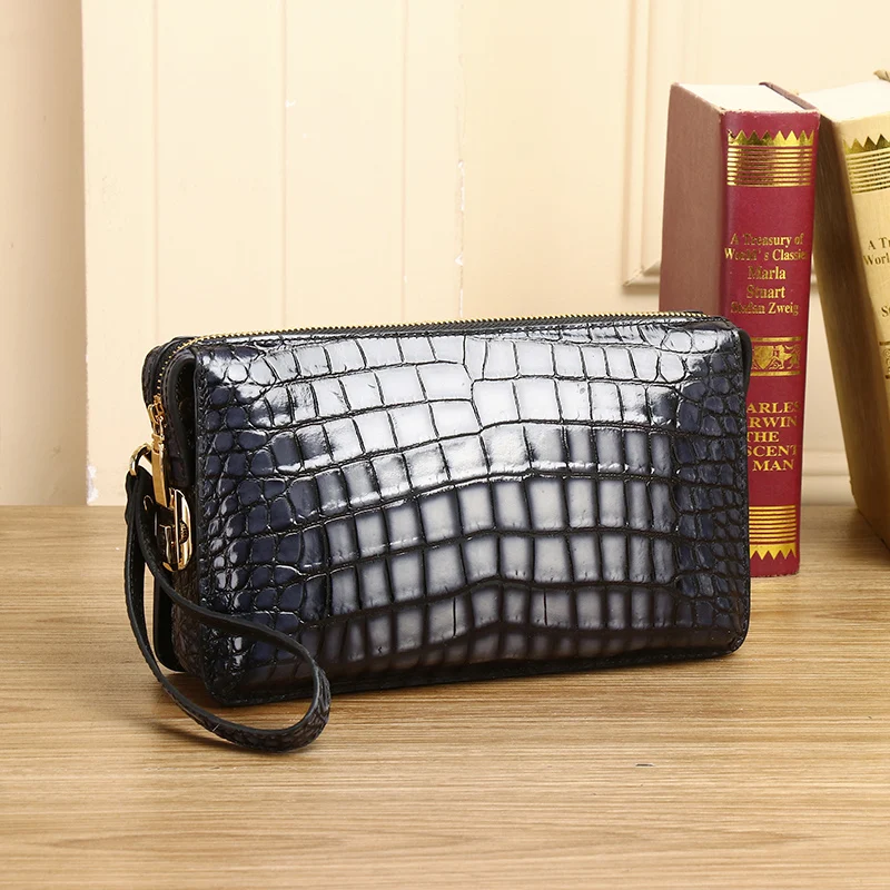 New Genuine Leather Handbag Crocodile Large Capacity Multi compartment Men\'s Handbag Fashionable High end Handdrawn Handbag