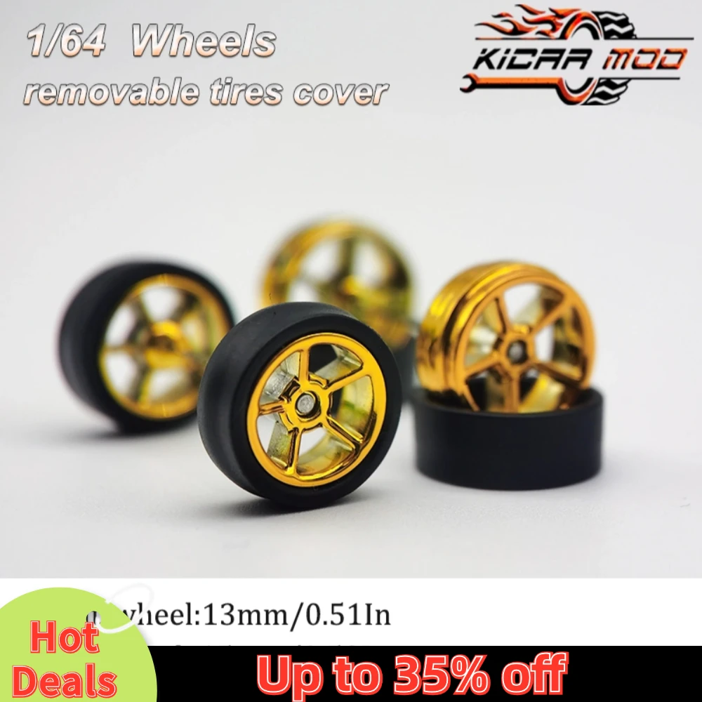1/64 Model Car Wheels with Rubber Detachable Tires Large Size Refitting Parts for Hot Wheels Matchbox D:13mm+15mm 1 Set