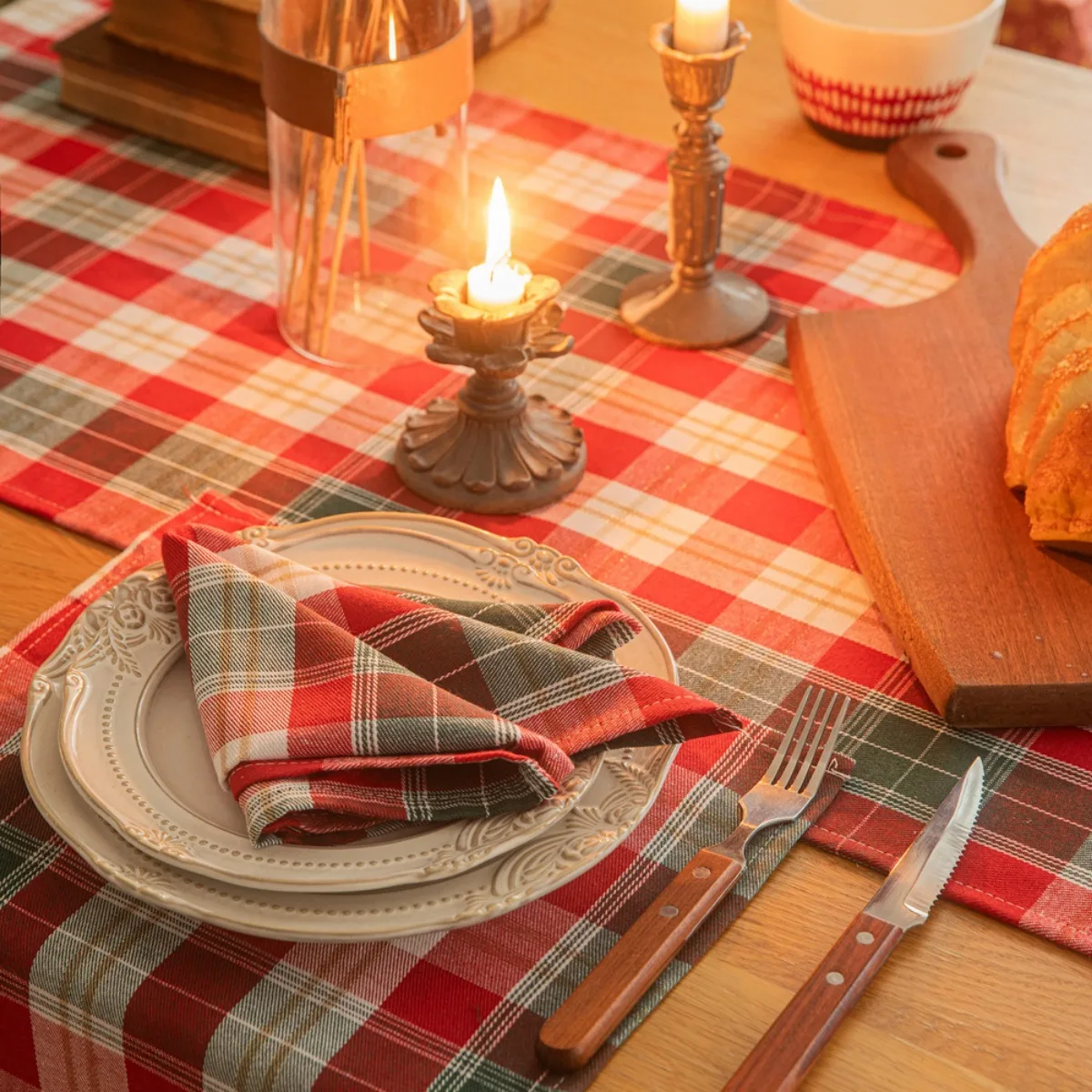Christmas Table Runner Xmas Tartan Plaid Festive Tablerunner Pure Cotton Gingham Buffalo Check Party Celebration Table Decor