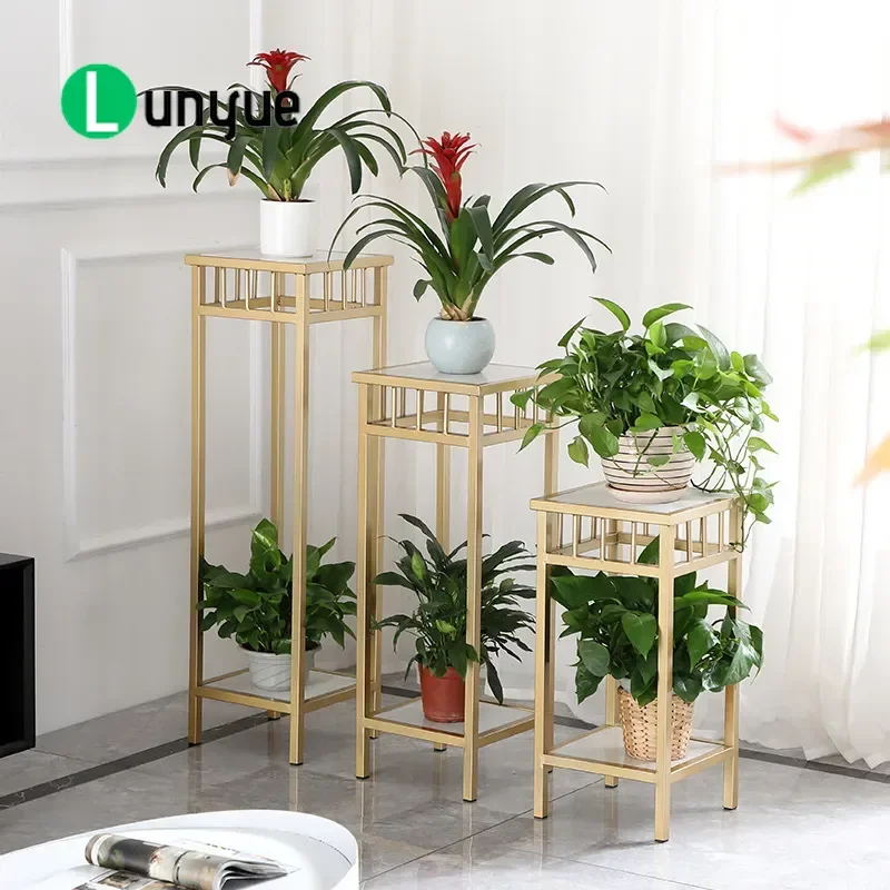 Nordic Marble Wrought Iron Flower Stand Multi Layer Plant Shelf for Living Room TV Cabinet Simple Home Decor Potted Plant