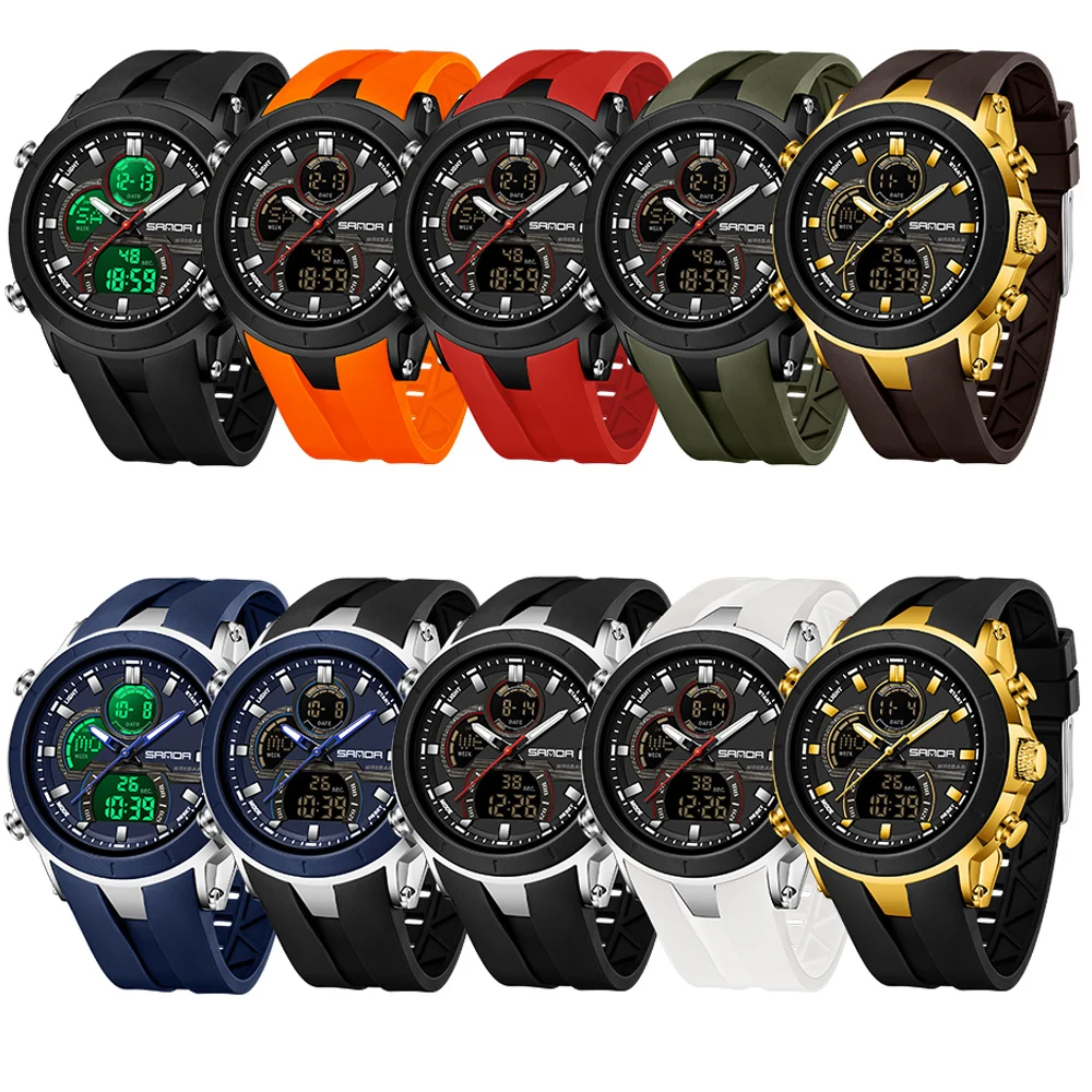 SANDA Mens Watches Countdown Waterproof Alarm Clock Wristwatch Multifunctional Luminous Men Quartz Digital Watch Alarm Clock image 3