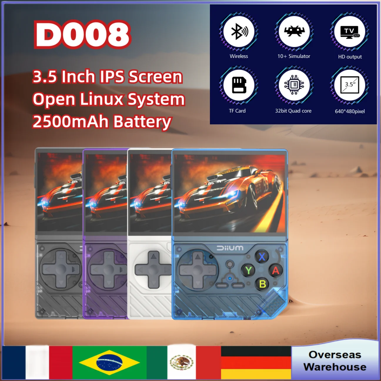 D008 Handheld Game Console Open Linux System Retro Game Console 3.5 Inch IPS Screen Video Game Consoles 2500mAh Console Men Gift